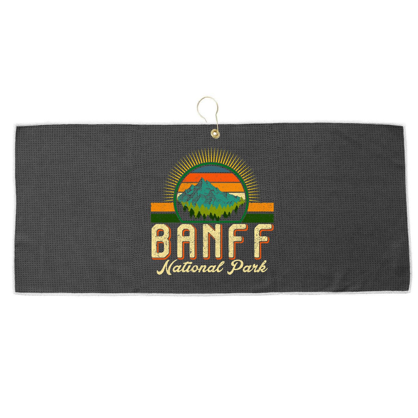 Retro Banff National Park Moutains Camping Hiking Outdoor Large Microfiber Waffle Golf Towel