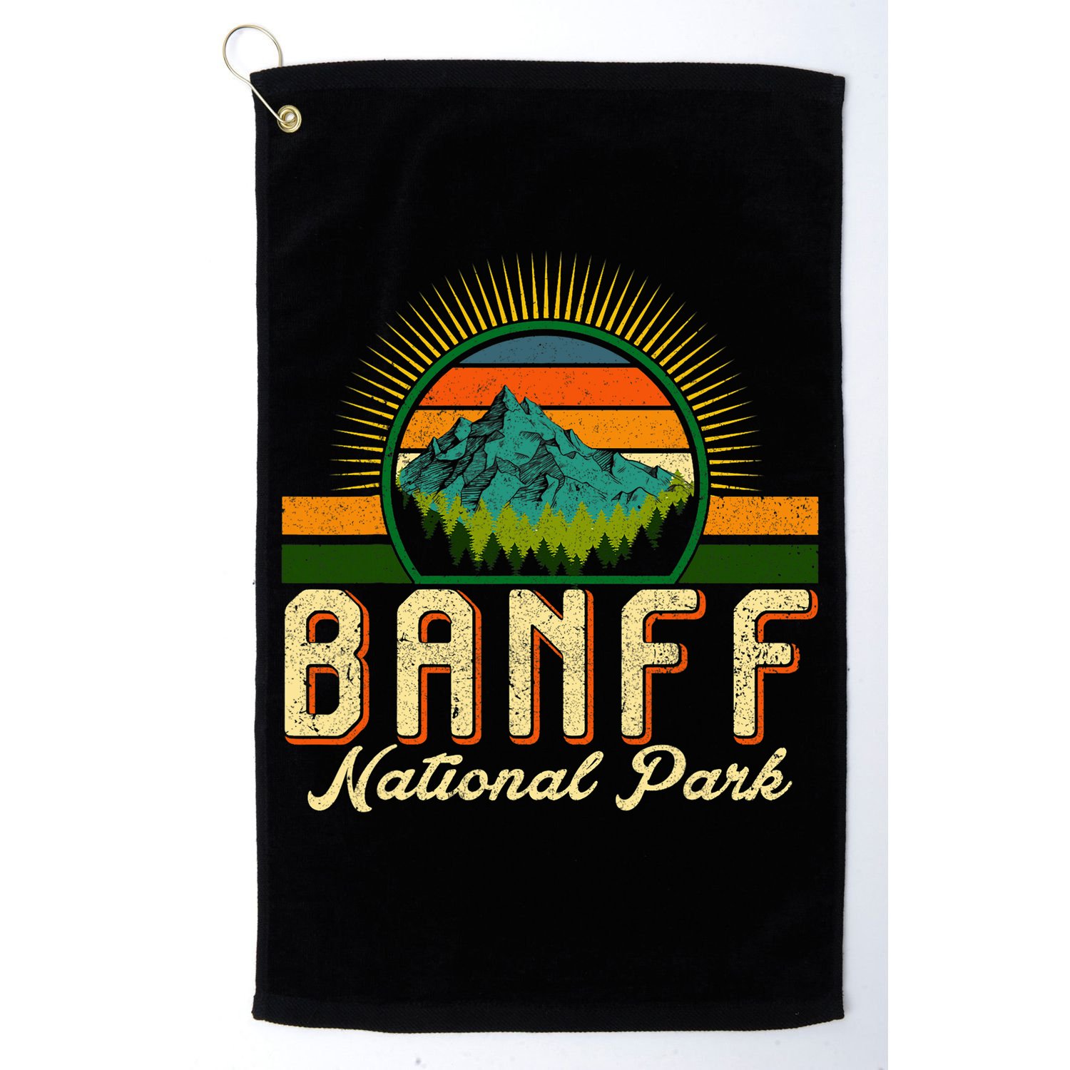 Retro Banff National Park Moutains Camping Hiking Outdoor Golf Towel