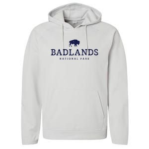 Retro Badlands National Park Bison Hiking Souvenir Performance Fleece Hoodie