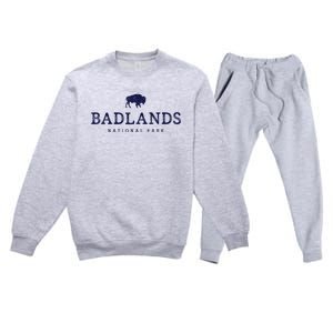 Retro Badlands National Park Bison Hiking Souvenir Premium Crewneck Sweatsuit Set