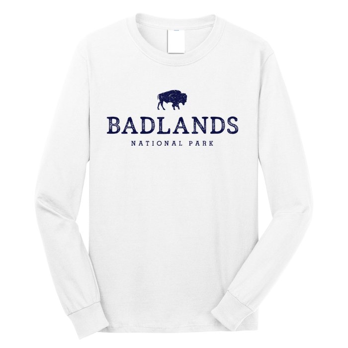 Retro Badlands National Park Bison Hiking Souvenir Long Sleeve Shirt