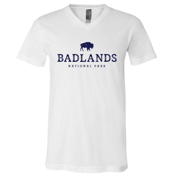 Retro Badlands National Park Bison Hiking Souvenir V-Neck T-Shirt