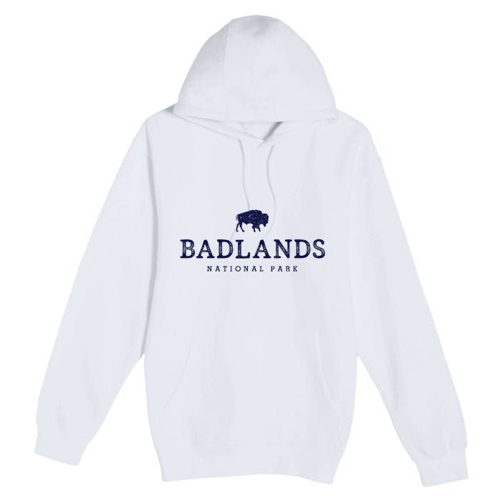 Retro Badlands National Park Bison Hiking Souvenir Premium Pullover Hoodie