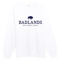 Retro Badlands National Park Bison Hiking Souvenir Premium Crewneck Sweatshirt