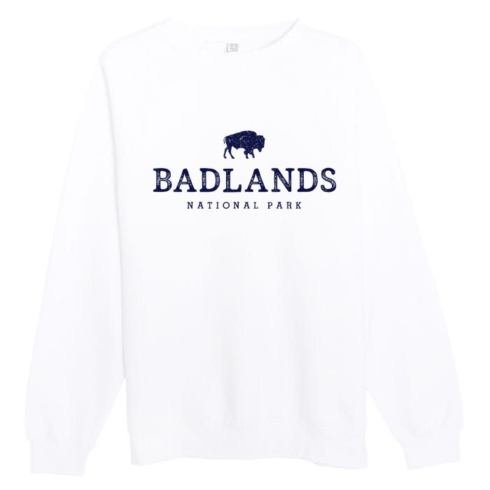 Retro Badlands National Park Bison Hiking Souvenir Premium Crewneck Sweatshirt