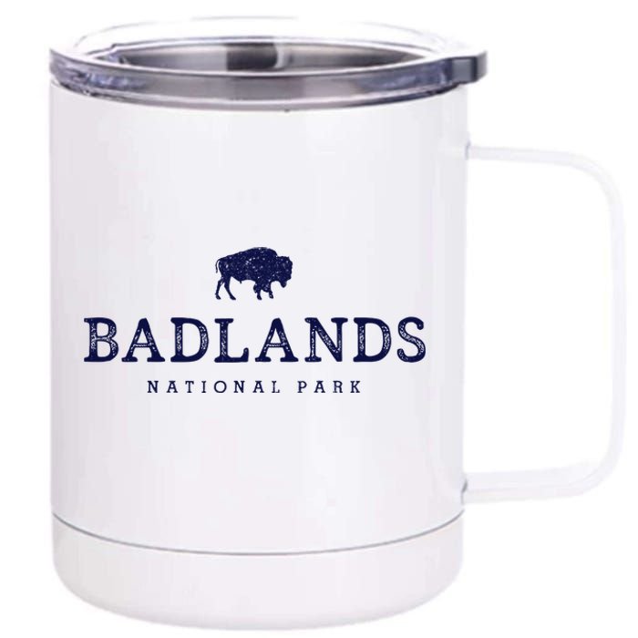 Retro Badlands National Park Bison Hiking Souvenir 12 oz Stainless Steel Tumbler Cup