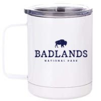 Retro Badlands National Park Bison Hiking Souvenir 12 oz Stainless Steel Tumbler Cup