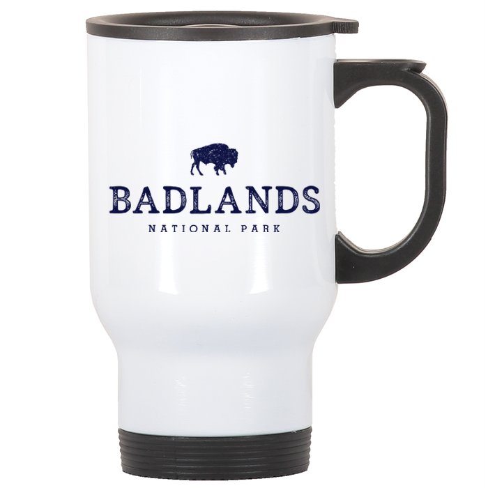 Retro Badlands National Park Bison Hiking Souvenir Stainless Steel Travel Mug