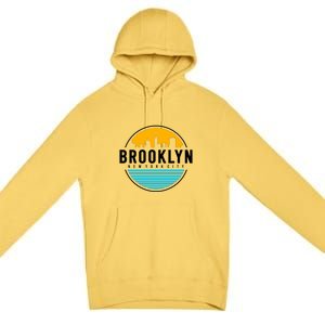 Retro Brooklyn New York City Skyline Premium Pullover Hoodie