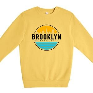 Retro Brooklyn New York City Skyline Premium Crewneck Sweatshirt