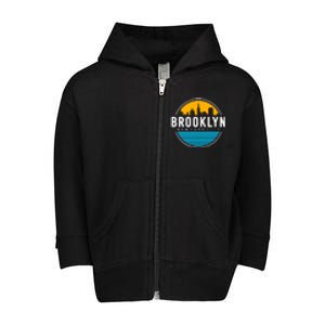 Retro Brooklyn New York City Skyline Toddler Zip Fleece Hoodie