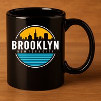 Retro Brooklyn New York City Skyline 11oz C Handle Ceramic Mug