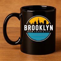 Retro Brooklyn New York City Skyline 11oz C Handle Ceramic Mug