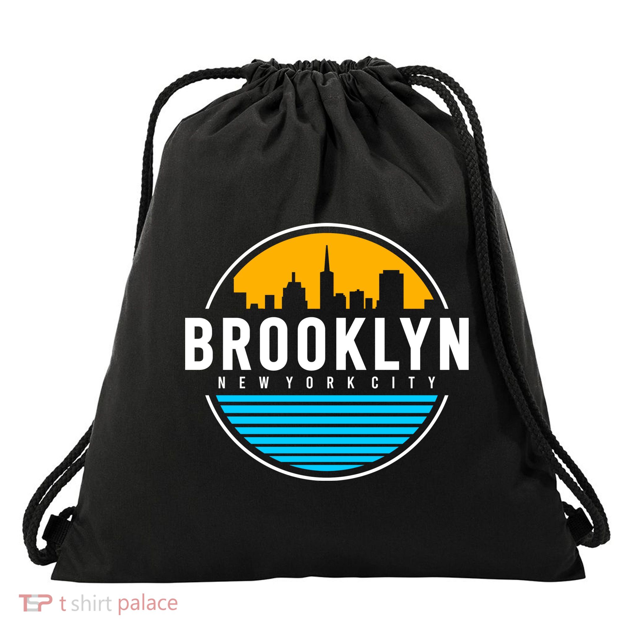 Retro Brooklyn New York City Skyline Drawstring Bag