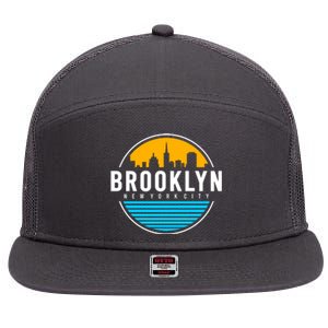 Retro Brooklyn New York City Skyline 7 Panel Mesh Trucker Snapback Hat