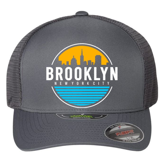 Retro Brooklyn New York City Skyline Flexfit Unipanel Trucker Cap