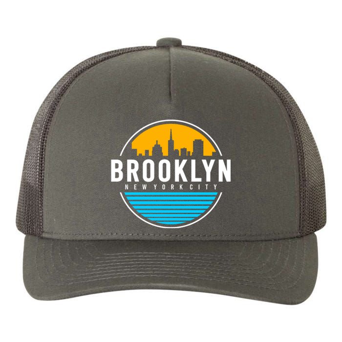 Retro Brooklyn New York City Skyline Yupoong Adult 5-Panel Trucker Hat