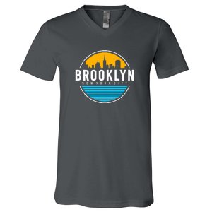 Retro Brooklyn New York City Skyline V-Neck T-Shirt