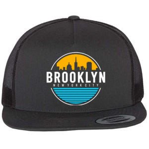 Retro Brooklyn New York City Skyline Flat Bill Trucker Hat