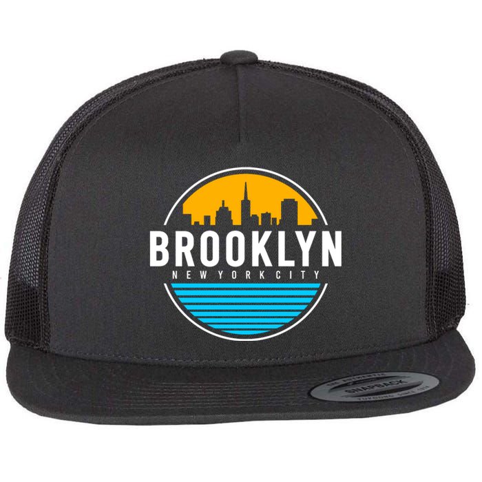 Retro Brooklyn New York City Skyline Flat Bill Trucker Hat