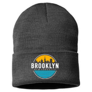 Retro Brooklyn New York City Skyline Sustainable Knit Beanie