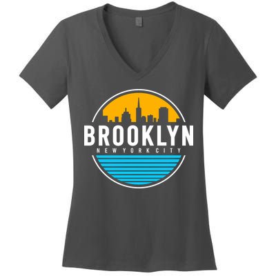 Retro Brooklyn New York City Skyline Women's V-Neck T-Shirt