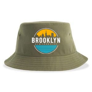 Retro Brooklyn New York City Skyline Sustainable Bucket Hat