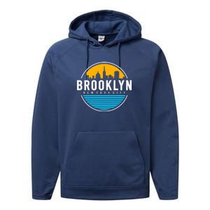 Retro Brooklyn New York City Skyline Performance Fleece Hoodie