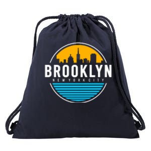 Retro Brooklyn New York City Skyline Drawstring Bag