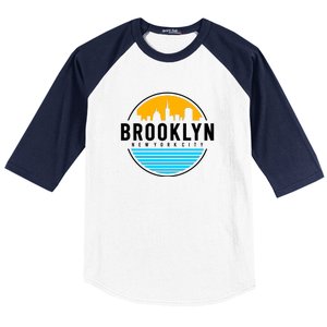 Retro Brooklyn New York City Skyline Baseball Sleeve Shirt