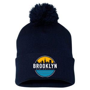 Retro Brooklyn New York City Skyline Pom Pom 12in Knit Beanie