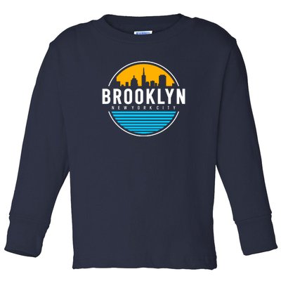 Retro Brooklyn New York City Skyline Toddler Long Sleeve Shirt