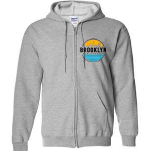 Retro Brooklyn New York City Skyline Full Zip Hoodie