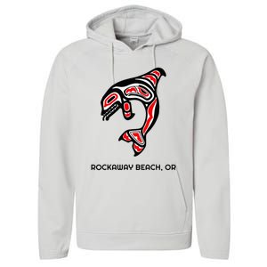 Rockaway Beach Oregon Native American Orca Killer Whale Performance Fleece Hoodie