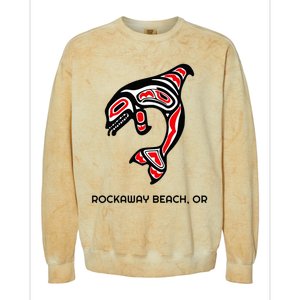 Rockaway Beach Oregon Native American Orca Killer Whale Colorblast Crewneck Sweatshirt