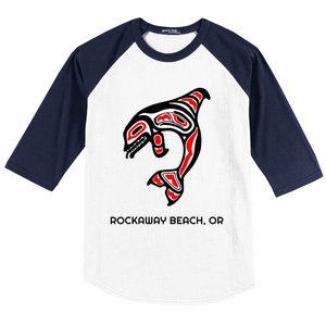 Rockaway Beach Oregon Native American Orca Killer Whale Baseball Sleeve Shirt