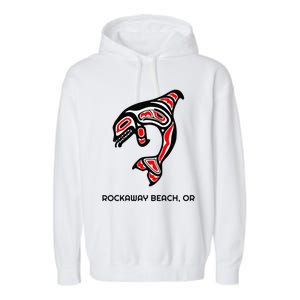 Rockaway Beach Oregon Native American Orca Killer Whale Garment-Dyed Fleece Hoodie