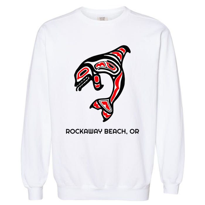 Rockaway Beach Oregon Native American Orca Killer Whale Garment-Dyed Sweatshirt