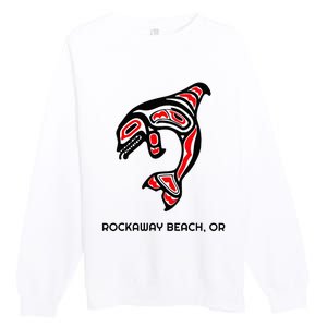 Rockaway Beach Oregon Native American Orca Killer Whale Premium Crewneck Sweatshirt