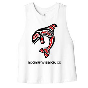 Rockaway Beach Oregon Native American Orca Killer Whale Women's Racerback Cropped Tank