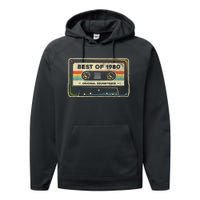 Retro Best Of 1980 Mixtape Vintage 44th Birthday Cassette Performance Fleece Hoodie