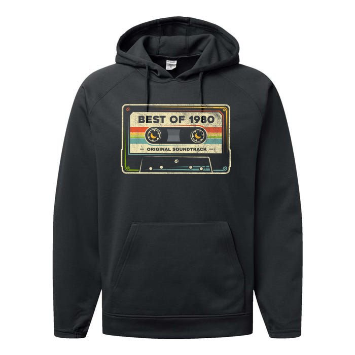 Retro Best Of 1980 Mixtape Vintage 44th Birthday Cassette Performance Fleece Hoodie