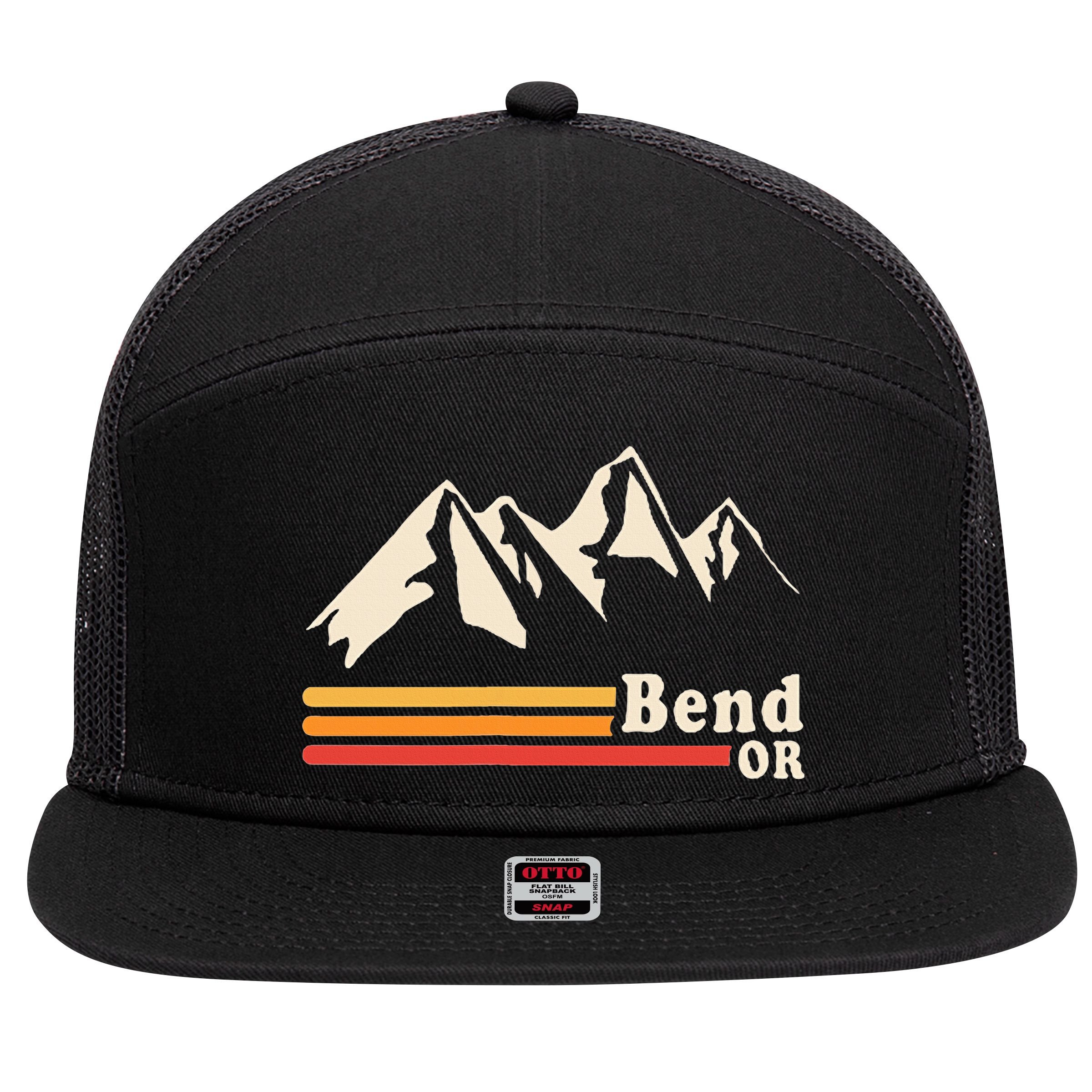 Retro Bend Oregon Mountains 7 Panel Mesh Trucker Snapback Hat