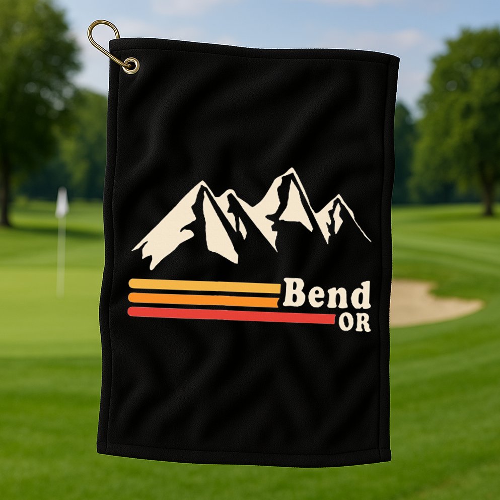 Retro Bend Oregon Mountains Golf Towel