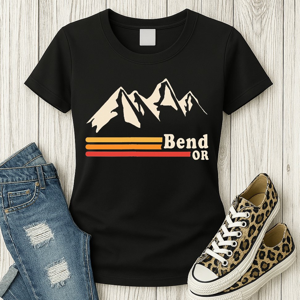 Retro Bend Oregon Mountains Womens T-Shirt
