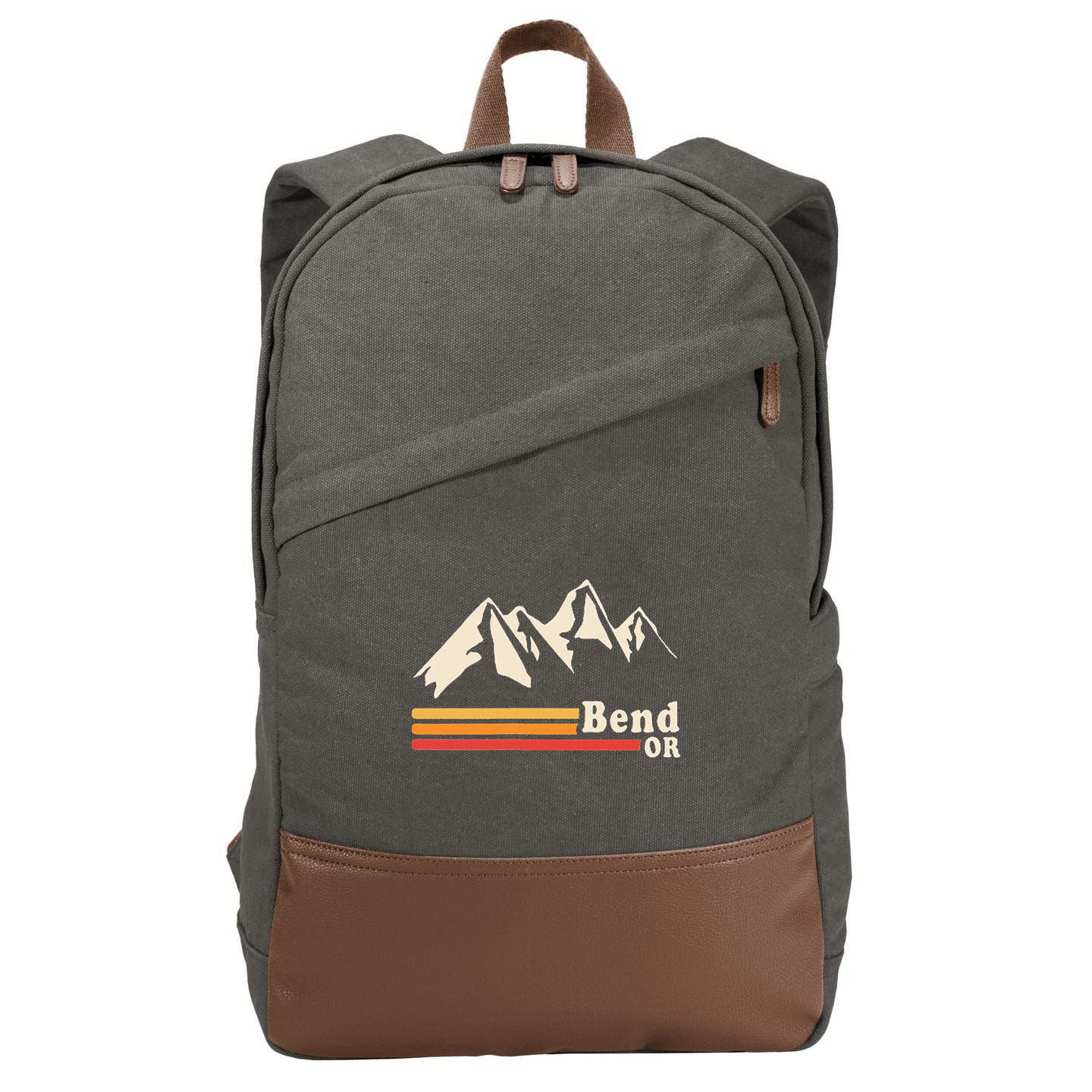 Retro Bend Oregon Mountains Cotton Canvas Backpack