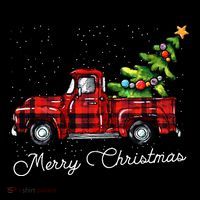 Red Buffalo Plaid Pickup Truck With Tree Merry Christmas Impact Tech Backpack
