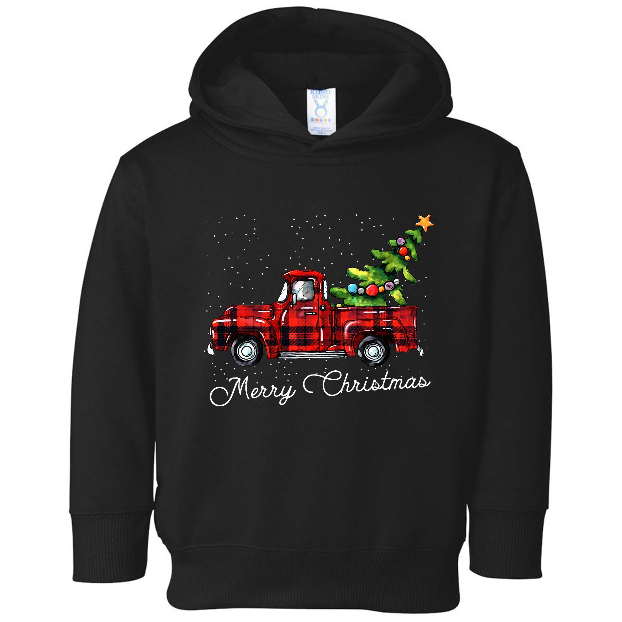 Red Buffalo Plaid Pickup Truck With Tree Merry Christmas Toddler Hoodie