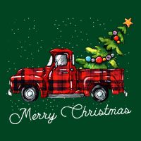 Red Buffalo Plaid Pickup Truck With Tree Merry Christmas Button