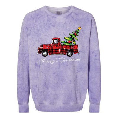 Red Buffalo Plaid Pickup Truck With Tree Merry Christmas Colorblast Crewneck Sweatshirt